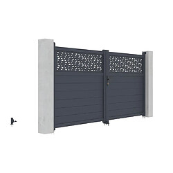 Avis Vente-Unique Portail battant aluminium semi plein à motifs L305 x H166 cm anthracite - BAZIO