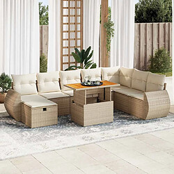 vidaXL Salon de jardin avec coussins 9 pcs beige résine tressée acacia