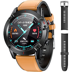 Chrono Montre Connectée Homme, Smartwatch Montre Sport, Bracelet Connecté Étanche IP68 Fitness Tracer Cardiofréquencemètre/Sommeil/Podomètre(Marron)