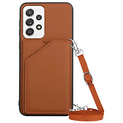 Coque en TPU + PU avec béquille, porte-carte et bandoulière marron pour votre Samsung Galaxy A53 5G