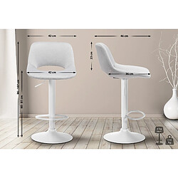 Acheter Decoshop26 Tabouret de bar chaise haute x1 avec repose-pieds en velours gris clair piètement métallique blanc 10_0004607