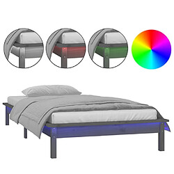 vidaXL Cadre de lit à LED sans matelas gris 90x190 cm bois massif