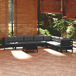 Maison Chic Salon de jardin 9 pcs + coussins - Mobilier/Meubles de jardin - Table et chaises d'extérieur Noir Bois de pin solide -MN57632