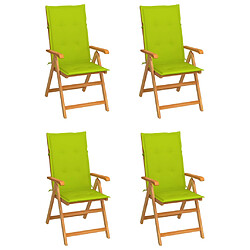 vidaXL Chaises de jardin lot de 4 avec coussins vert vif Bois de teck 