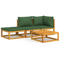 Maison Chic Salon de jardin 4 pcs + coussins - Mobilier/Meubles de jardin - Table et chaises d'extérieur vert bois massif -MN94688