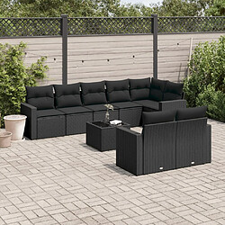 Maison Chic Salon de jardin 9 pcs avec coussins | Ensemble de Table et chaises | Mobilier d'Extérieur noir résine tressée -GKD50782