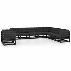 Maison Chic Salon de jardin 10 pcs + coussins - Mobilier/Meubles de jardin - Table et chaises d'extérieur Noir Bois de pin massif -MN14032