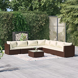 vidaXL Salon de jardin 8 pcs avec coussins Résine tressée Marron