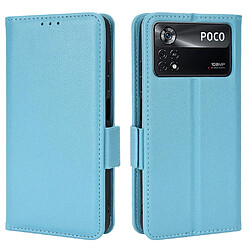 Etui en PU texture litchi, fermeture magnétique avec support, bleu clair pour votre Xiaomi Poco X4 Pro 5G