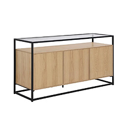 Vente-Unique Buffet avec 3 portes en MDF, verre trempé et métal - Naturel clair - CAMATA pas cher