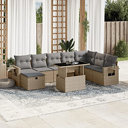 vidaXL Salon de jardin avec coussins 9 pcs beige résine tressée