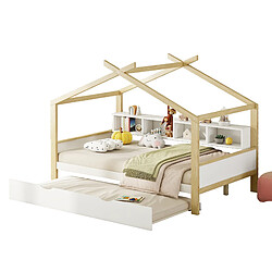 KOMHTOM Blanc 140 * 200cm lit familial, lit d'enfant, avec lit gigogne, quatre treillis de rangement 