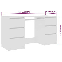 Avis Helloshop26 Bureau table poste de travail meuble d'ordinateur informatique étude 140 x 50 x 77 cm bois d'ingénierie blanc 02_0023524