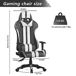 Fauteuil Gamer - BIGZZIA Chaise Gaming Ergonomique - Siège Gamer avec appui-tête et oreiller lombaires - Inclinable 90 °-135 ° -Noir et Blanc