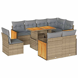 vidaXL Salon de jardin avec coussins 9 pcs beige résine tressée acacia