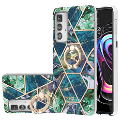 Coque en TPU antichoc, galvanisé, 2,0 mm, motif marbre IMD avec béquille bleu vert pour votre Motorola Edge 20 Pro