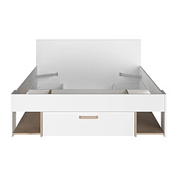 Acheter Vente-Unique Lit 140 x 190/200 cm avec rangements - Blanc et naturel + Sommier - KINSELIA