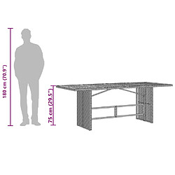 vidaXL Table de jardin avec dessus en verre gris résine tressée pas cher