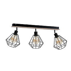 Lumière Barre de spots de plafond Atwood Noir, Bois, 63 cm, 3x E27