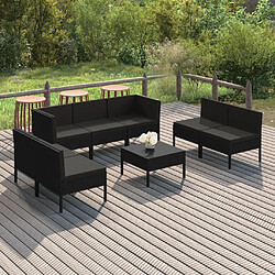 Maison Chic Salon de jardin 8 pcs + coussins - Mobilier/Meubles de jardin - Table et chaises d'extérieur Résine tressée Noir -MN50681