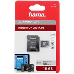 Hama MicroSDHC 16GB classe 10 UHS-I 80 MB/s + adaptateur/mobile