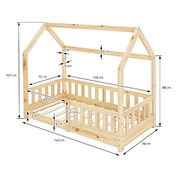 ML-Design Lit d'enfant nature en bois avec barrière cadre de sommier à lattes 140x70cm pas cher