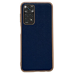 Coque en TPU + cuir véritable électroplaqué pour votre Xiaomi Redmi Note 11 4G (Qualcomm)/Note 11S 4G - bleu