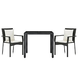 Avis Salle à manger de jardin 3 pcs avec coussins,Table et chaise à dîner Noir -MN63239