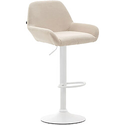 Decoshop26 Tabouret de bar x1 repose-pieds en forme d'arc en métal blanc assise en tissu crème 10_0004549