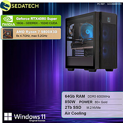 Sedatech PC Gamer Pro ATX • AMD Ryzen 7 9800X3D • RTX4080 Super • 64Go DDR5 • 2To SSD M.2 • Windows 11