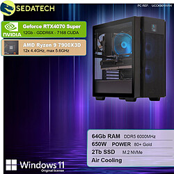 Sedatech PC Gamer Pro ATX • AMD Ryzen 9 7900X3D • RTX4070 Super • 64Go DDR5 • 2To SSD M.2 • Windows 11