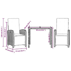 vidaXL Ensemble de bistro 3 pcs avec coussins gris résine tressée pas cher