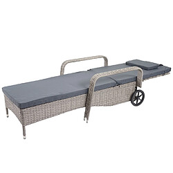 Mendler Chaise longue Carrara en polyrotin, transat de jardin, aluminium ~ gris, coussin gris foncé