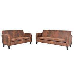 Maison Chic Ensemble de canapés 2 pcs, Canapé droit Sofa pour Salon Daim synthétique Marron -GKD620314