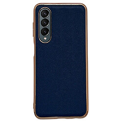 Coque en TPU + cuir véritable électroplaqué pour votre Samsung Galaxy Z Fold3 5G - bleu