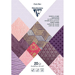 Clairefontaine 95093C - Un bloc de 20 feuilles de papiers du monde 21x29,7cm, Rose/Violet