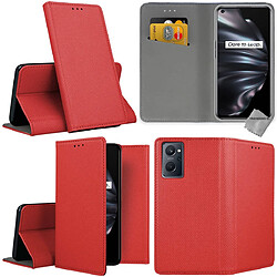 Htdmobiles Housse etui portefeuille avec coque intérieure en silicone pour Oppo A36 / A76 / A96 / Realme 9i + film ecran - ROUGE MAGNET