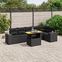 Maison Chic Ensemble Tables et chaises d'extérieur 7pcs avec coussins,Salon de jardin noir résine tressée -GKD276712