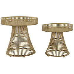 Pegane Set de 2 tables d'appoints en bois bambou et rotin coloris naturel