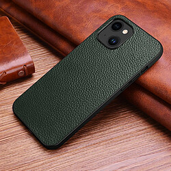 Coque en TPU + cuir véritable Anti-empreintes, texture litchi pour votre iPhone 14 - vert