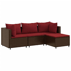 vidaXL Salon de jardin 4 pcs avec coussins Marron Résine tressée