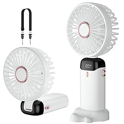 Avis Ventilateur Portatif, Mini Ventilateur Portatif USB Rechargeable, Petit Ventilateur de Poche 5 vitesses avec Lanière et Base, Batterie intégrée de 4200 mAh Ventilateur de bureau USB Pliable pour