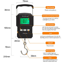 Universal Balance électronique rétroéclairée de 75 kg/10 g Balance numérique portable à crochet postal de pêche Ruban métrique(Le noir) pas cher