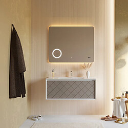 Kiamami Valentina ARMOIRE DE SALLE DE BAIN 100CM BLANC MAT ET GRIS AVEC MIROIR LED INTÉGRÉ | MIAMI