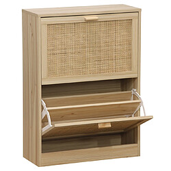 Pegane Etagère à chaussures en décor pin coloris naturel avec 2 portes - Longueur 60 x profondeur 24 x hauteur 82 cm