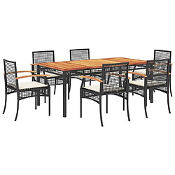 Maison Chic Ensemble à manger d'extérieur 7 pcs avec coussins,Salon de jardin,Mobilier de jardin Noir Résine tressée -GKD536564