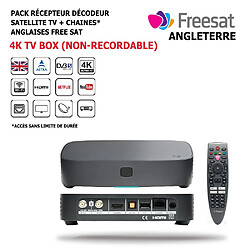 Pack Récepteur Décodeur Satellite 4K TV Box + Chaines Anglaises FREE SAT 106 Chaines, HD, Nationales Internationales