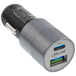 Adaptateur secteur du chargeur de voiture USB InLine® Charge rapide 3.0, 12 / 24VDC - 5V CC / 3A, USB-A + USB Type-C, noir