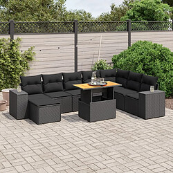 Maison Chic Ensemble Tables et chaises d'extérieur 9 pcs avec coussins,Salon de jardin noir résine tressée -GKD886965