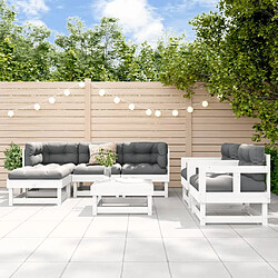 vidaXL Salon de jardin 7 pcs avec coussins blanc bois massif